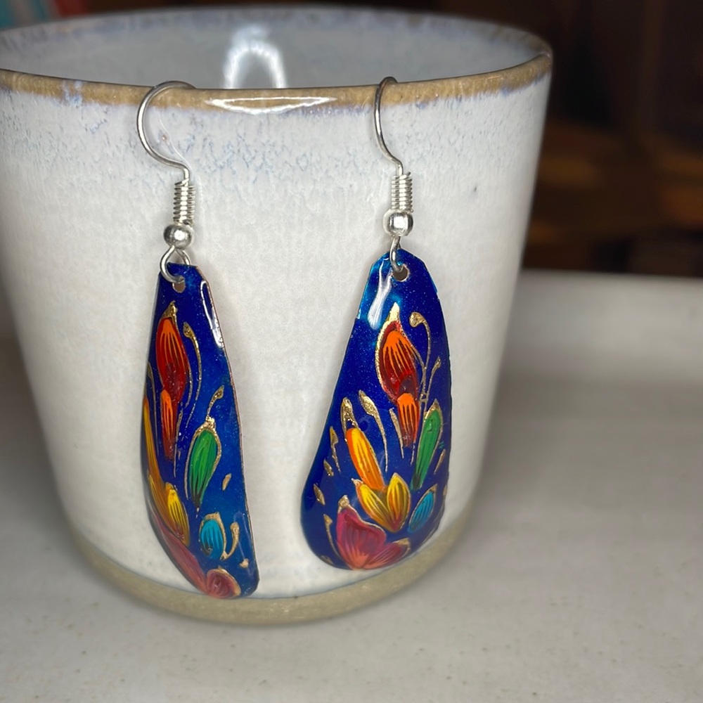 Hand painted shell earrings